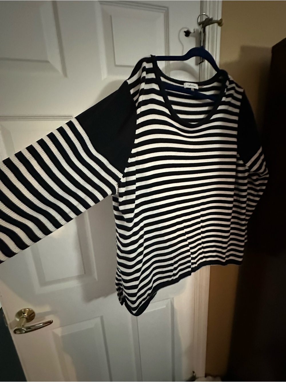 Calvin Klein Black & White Striped Crewneck Sweater